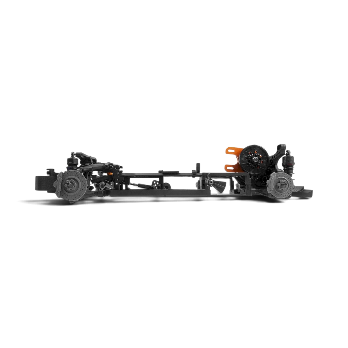 Chasis DriftParadiZ HPI Racing Stage-D10 Creator Edition 1/10 RWD ensamblado, vista lateral sobre fondo blanco