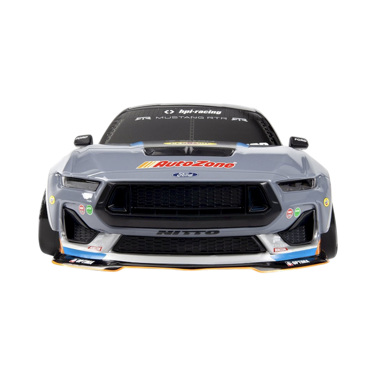 Voiture RC Drift HPI Ford Mustang RTR Spec-5 FD James Deane, modèle électrique sans balais, vue de côté.