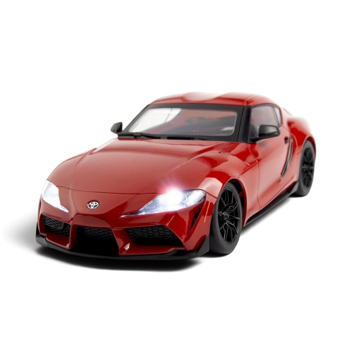 Voiture RC drift Toyota GR Supra 2024 rouge HPI Stage-D24 pour compétition et modélisme, vue de côté.