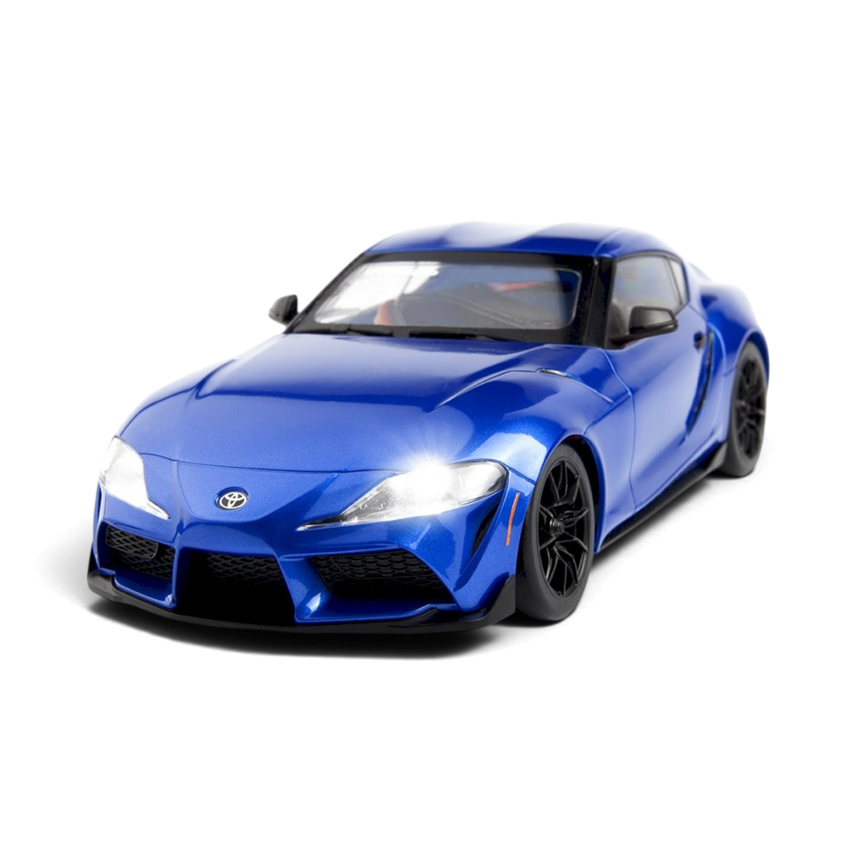 RC drift-auto DriftParadiZ HPI Racing Stage-D24 Toyota GR Supra 2024 metallic blauw met ingeschakelde LED-koplampen