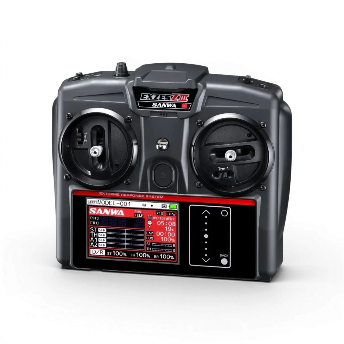 Radiocommande Sanwa EXZES ZIII avec récepteur RX493i et batterie Lipo pour modélisme électronique.