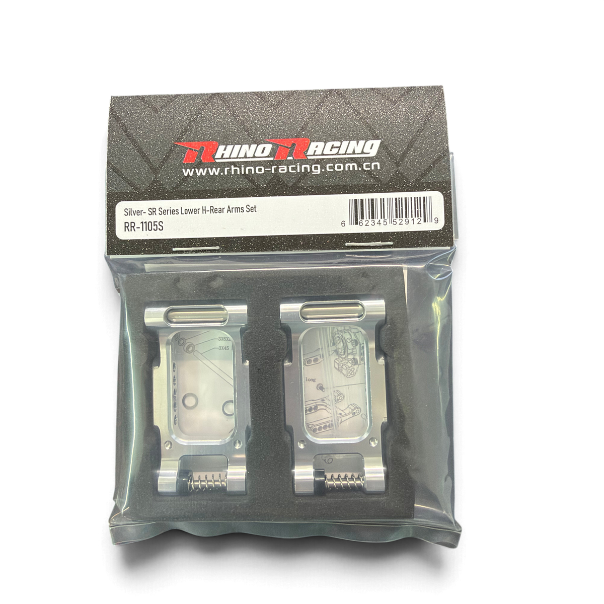 Bras arrière inférieurs SR Series H-Arms de RhinoRacing, pièce de suspension robuste pour voiture de course, en acier noir.