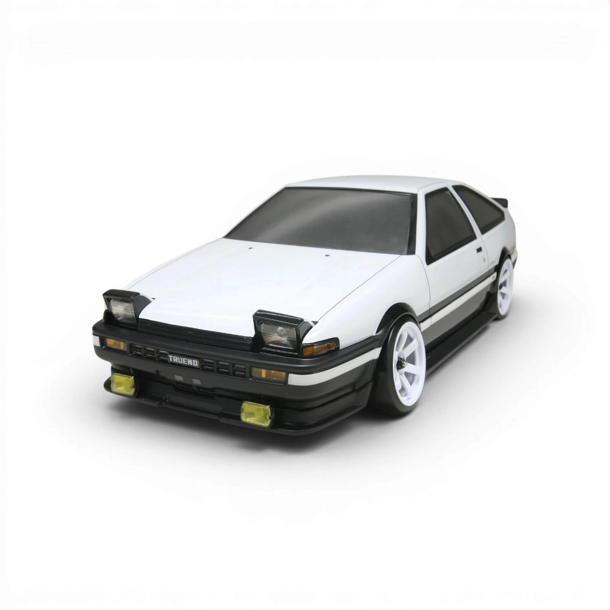 Kit de carrosserie Toyota Sprinter AE86 Trueno 3 portes de la marque Team Yokomo, vue de face avec détails de la carrosserie.