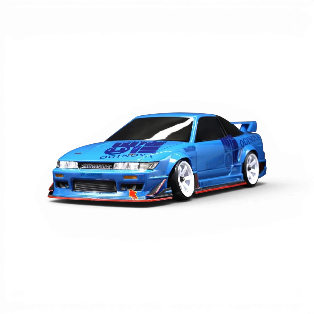 Corps de carrosserie Nissan Sileighty Sayaka pour drift, modèle SD-RS13SPB de Team Yokomo, vue de face sur fond blanc