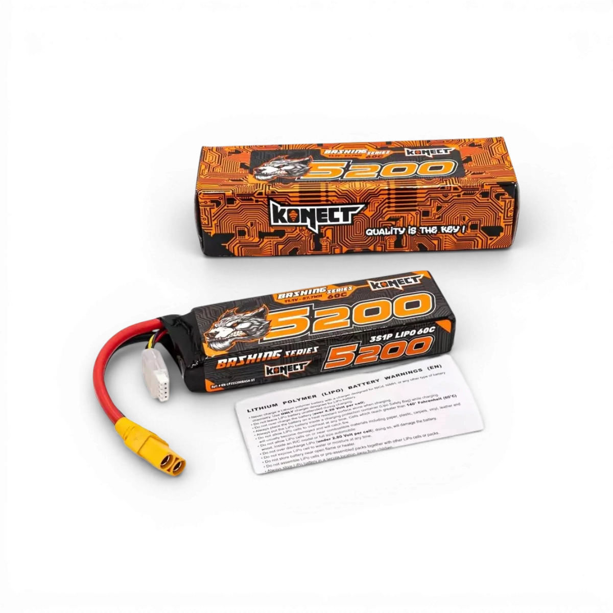 Accu LiPo 5200mAh, 11.1V, 60C, 3S1P, marque t2m, avec connecteur XT60, pour électronique RC.
