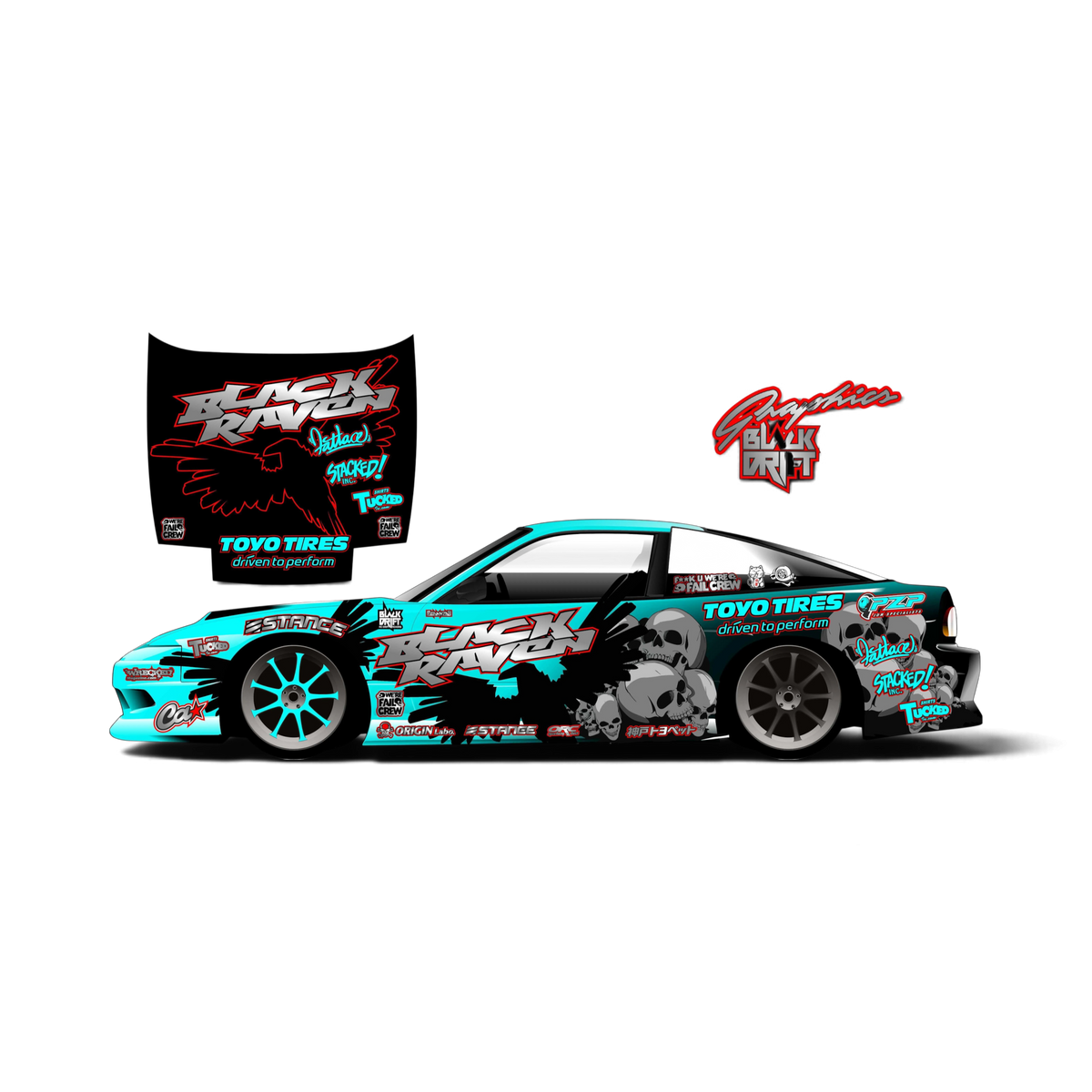 Autocollant Black Drift Stickers, décoration complète avec un corbeau noir, pour personnaliser véhicules ou surfaces.