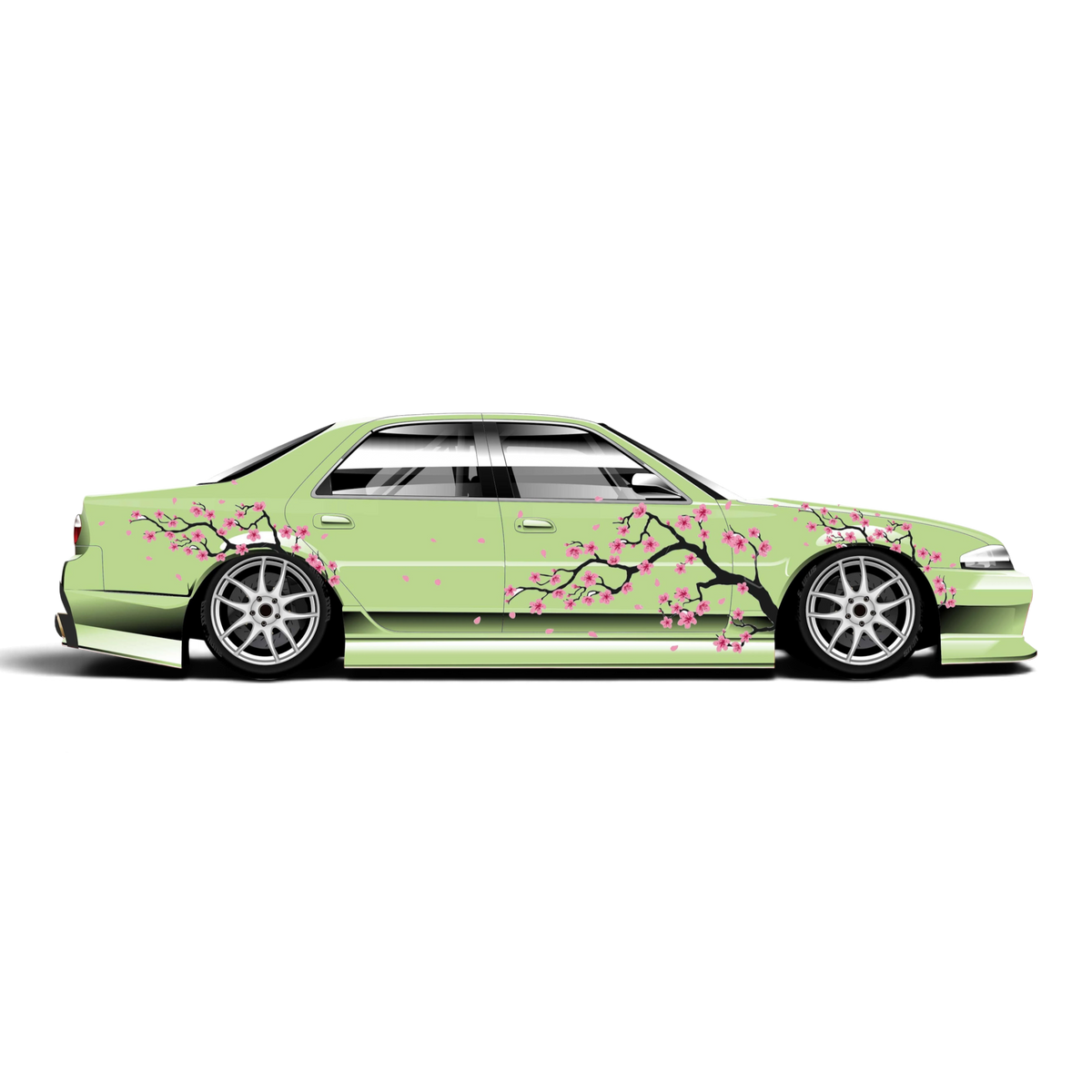 Autocollant de décoration complète sakura noir de Black Drift Stickers, illustrant des fleurs de cerisier élégantes.
