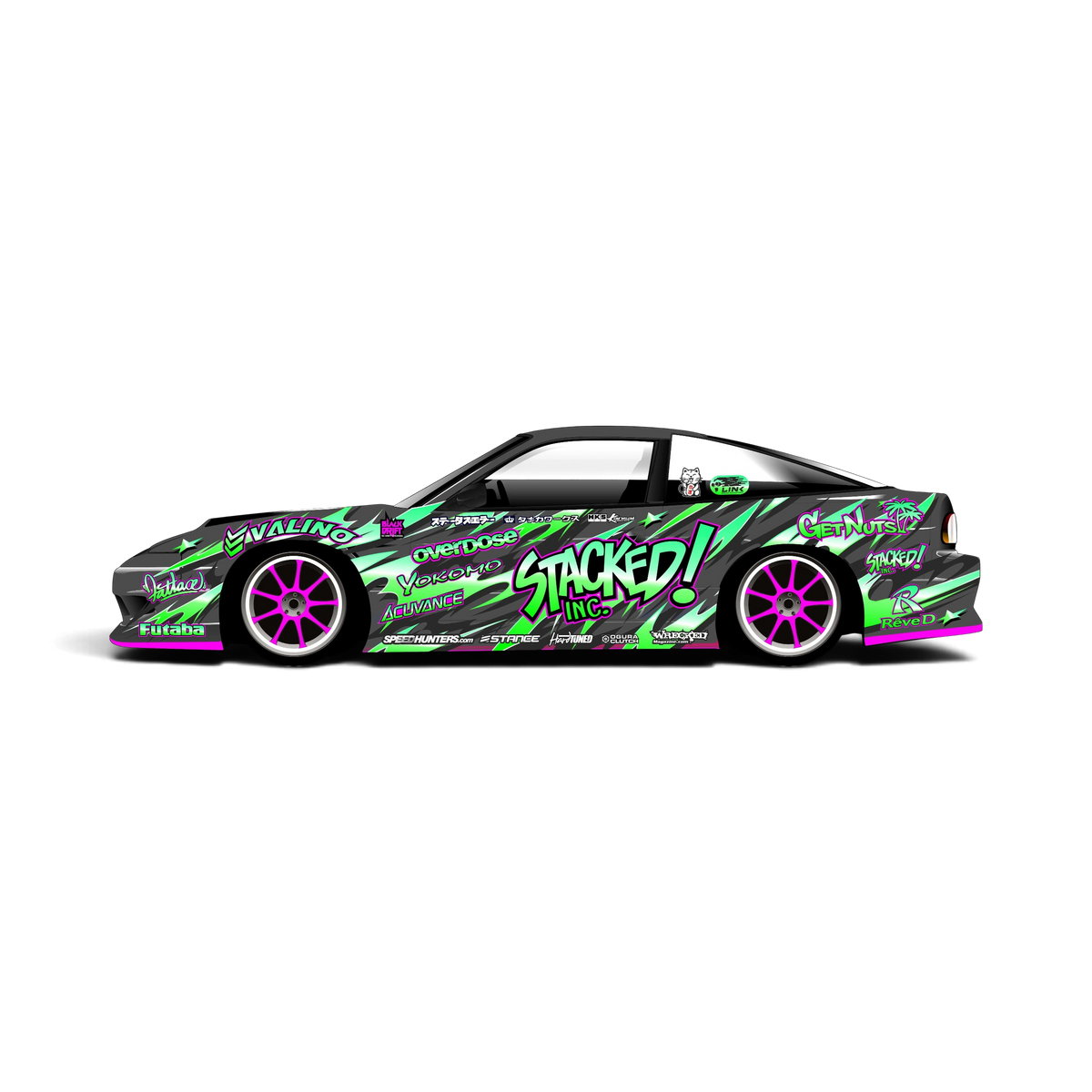 Autocollant décoration complète Stacked V1 par Black Drift Stickers, design noir avec motifs graphiques, idéal pour personnaliser véhicules