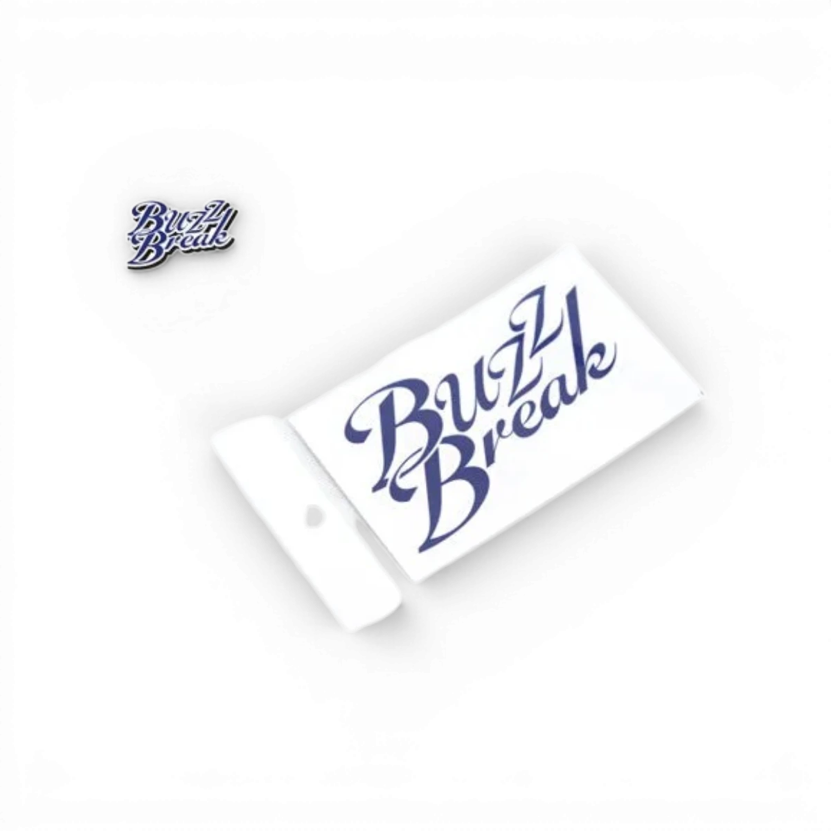 Autocollant découpé BuzzBreak, accessoire de marque BuzzBreak, avec motif découpé noir et blanc, vue de face.