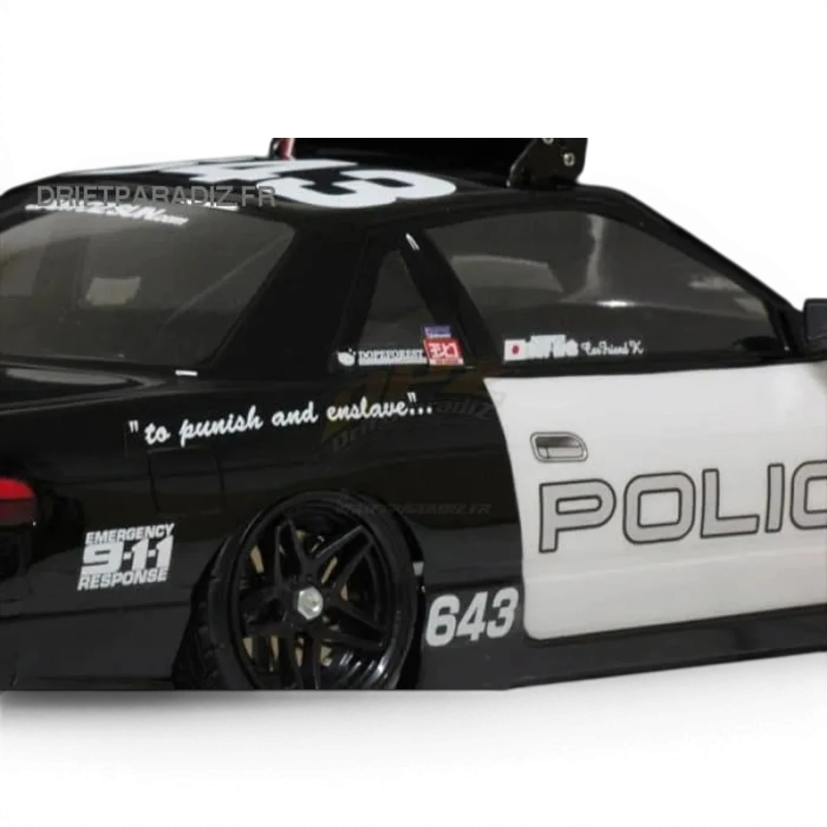 Autocollants police Pandora RC pour personnalisation de voitures radiocommandées, design noir et blanc avec logo police.