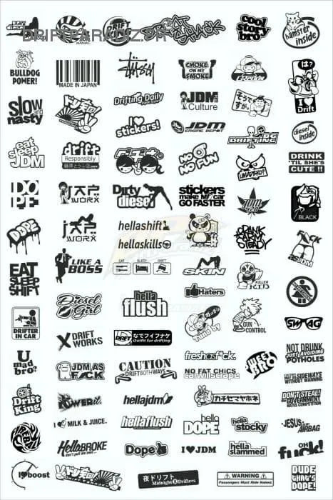 Autocollants sponsors Black Drift Stickers, ensemble de 11 autocollants noirs pour personnalisation de voitures de drift.