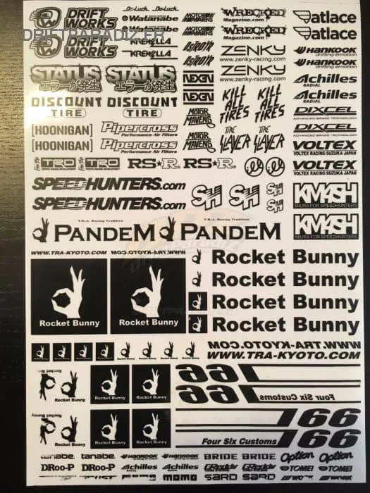 Autocollants sponsors noirs pour voitures, collection Black Drift Stickers, design graphique pour personnalisation de véhicules.