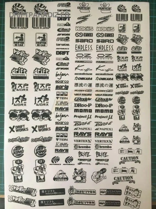Autocollants sponsors Black Drift Stickers, collection de 16 décorations noires pour voitures de drift et personnalisation.