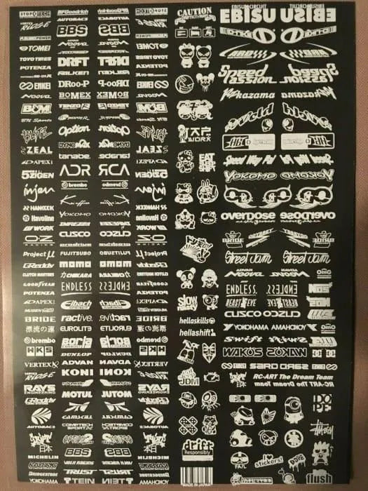 Autocollants sponsors Black Drift Stickers, ensemble de 43 autocollants noirs pour voitures de drift ou customisation.