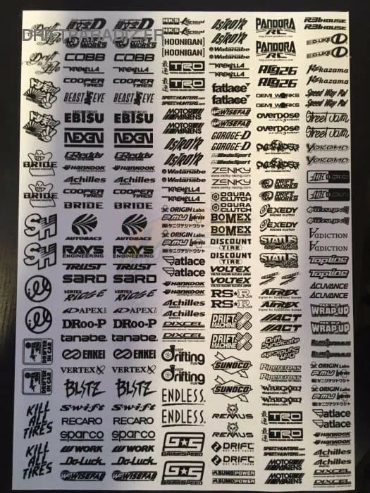 Autocollants sponsors Black Drift Stickers, ensemble de 45 stickers noirs avec logos de sponsors pour drift ou voiture.