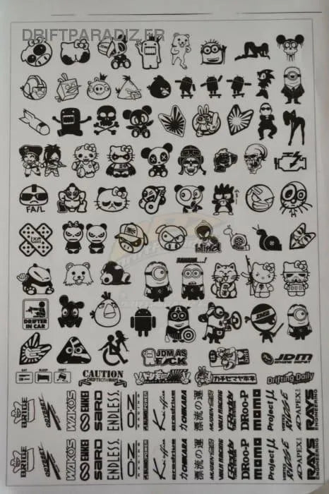 Autocollants sponsors Black Drift Stickers, lot de 9 autocollants noirs avec logos sponsor pour voitures de drift.