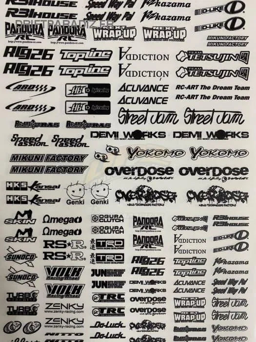 Autocollants sponsors petits de Black Drift, design noir, visibles en groupe avec divers logos sur fond blanc.
