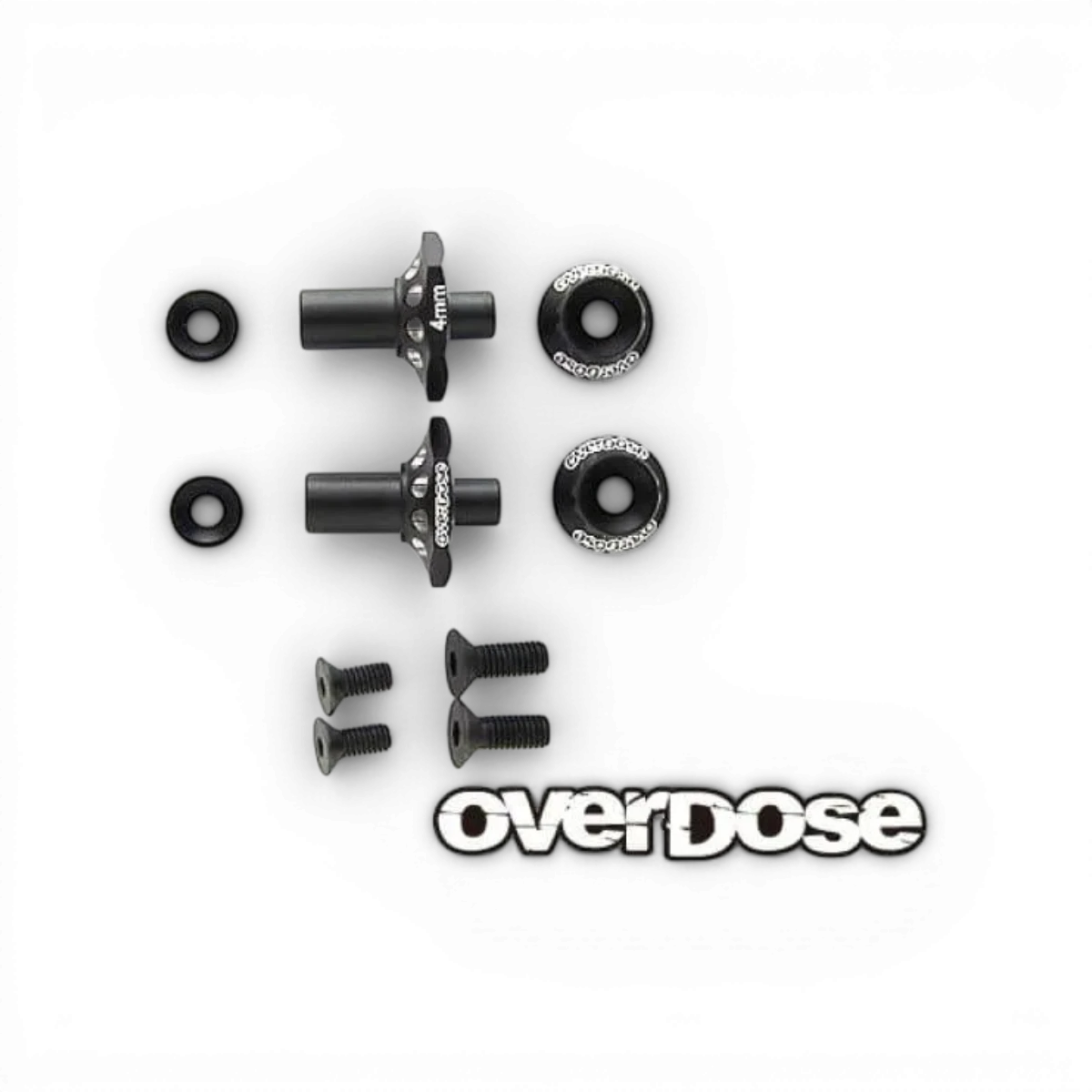 Axe avant en une pièce en aluminium de 4mm pour drone, pièce détachée Overdose, visible avec finition métallique.