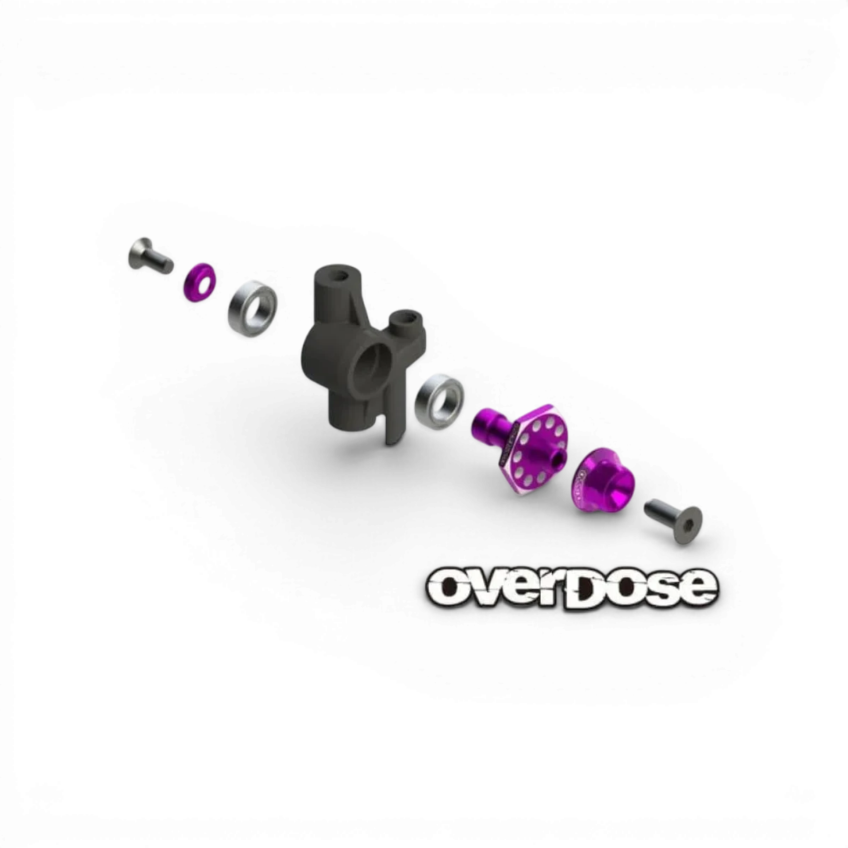 Axes avant en une pièce en aluminium de 4mm, pièces détachées pour drone ou modélisme, marque Overdose, visible en détail.