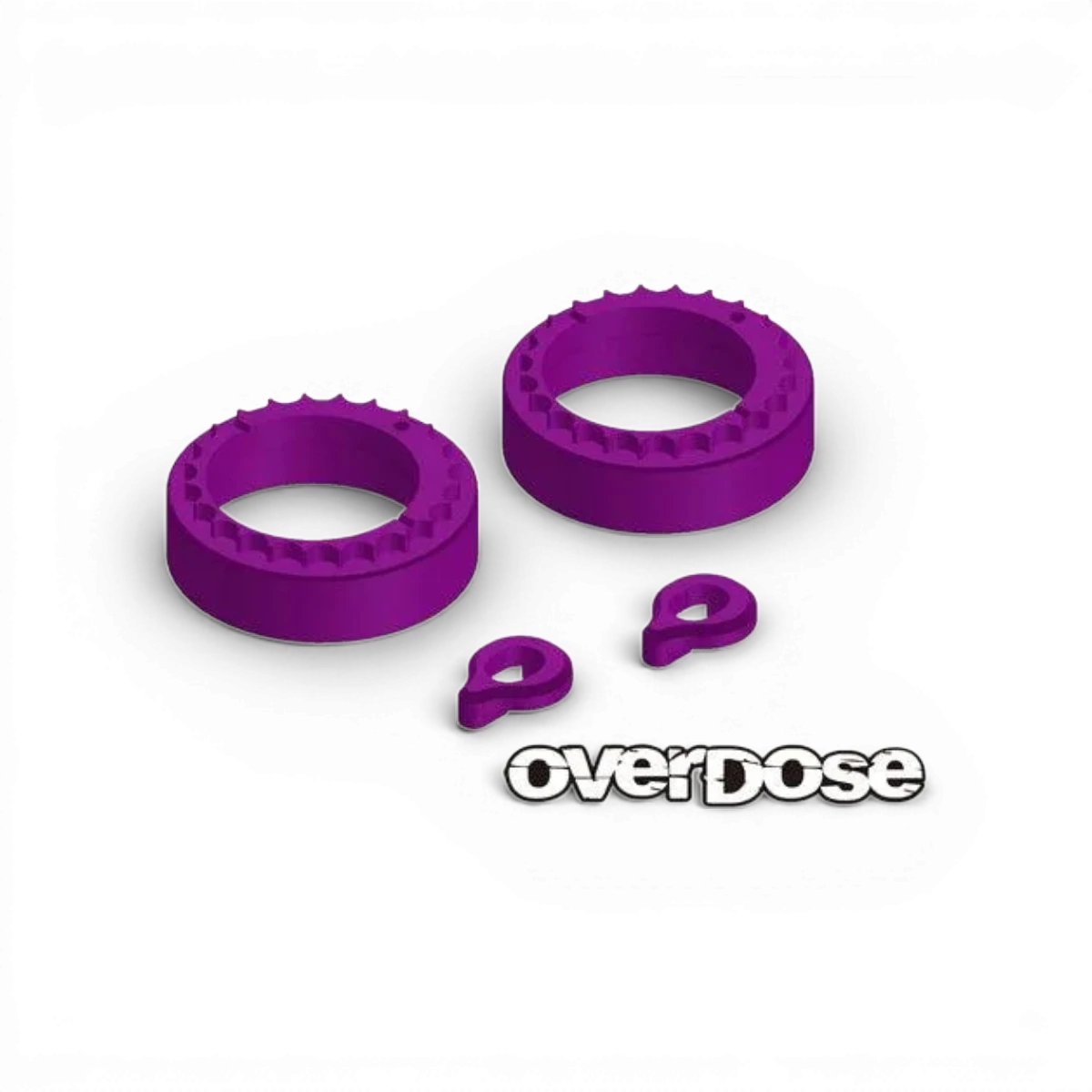 Bagues excentriques de roulements GALM Overdose, pièces détachées violettes, avec détails précis visibles sur l'image.