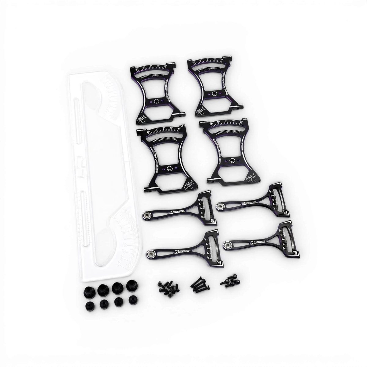 Banc de réglage MOMENTUM en aluminium 7075 CNC de Yeah Racing, avec détails précis et finition élégante.