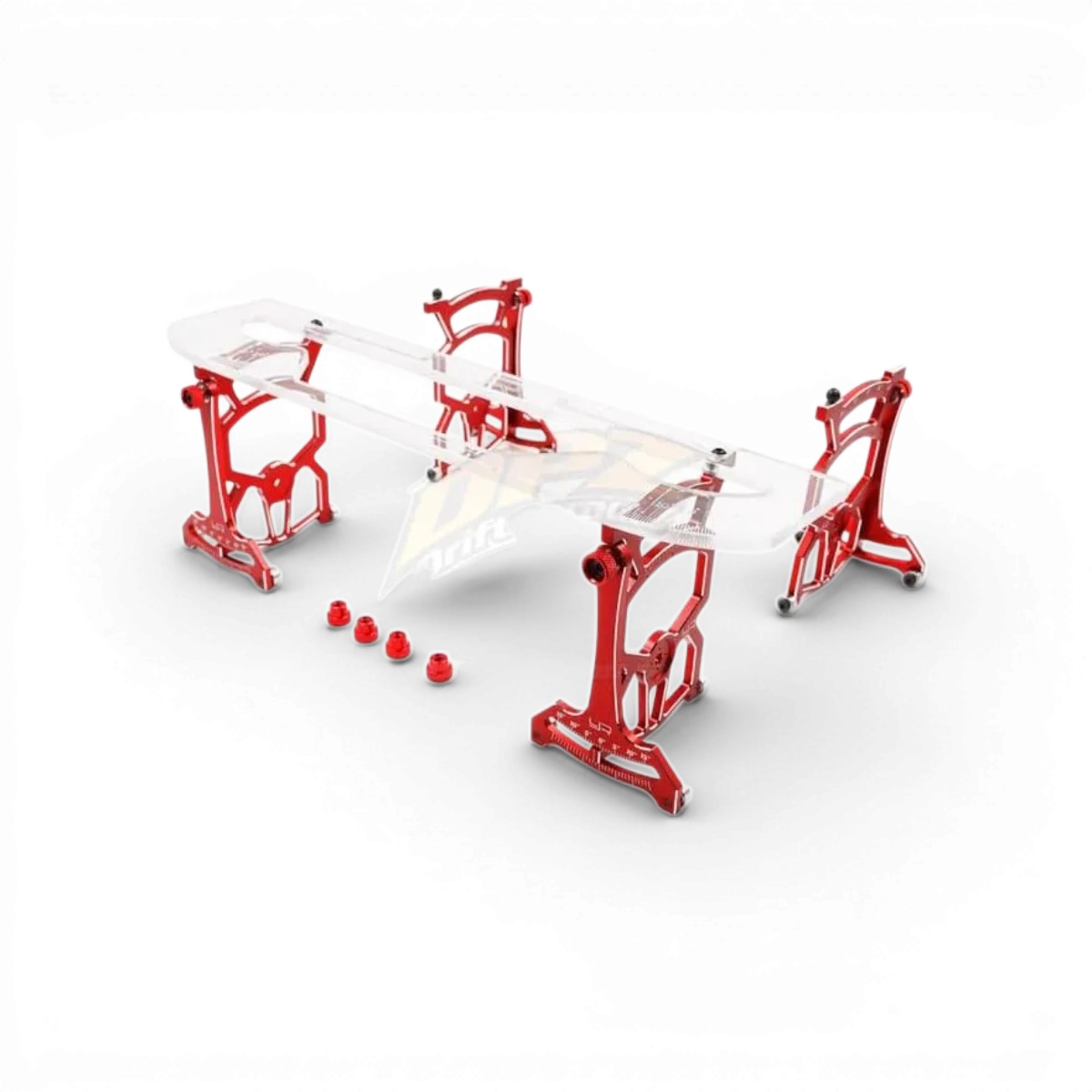 Banc de réglage rouge Yeah Racing pour voitures RC, support stable avec réglages précis, conçu pour la drift et la compétition.