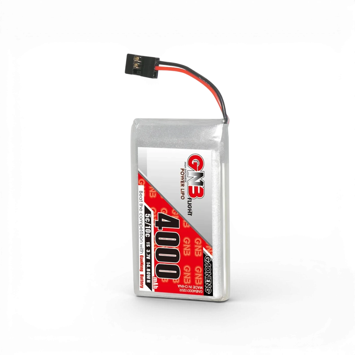 Batterie Lipo Gaoneng 4000mAh 1S 3,7V pour télécommande Sanwa MT-5/M17, vue de face avec connecteur visible.