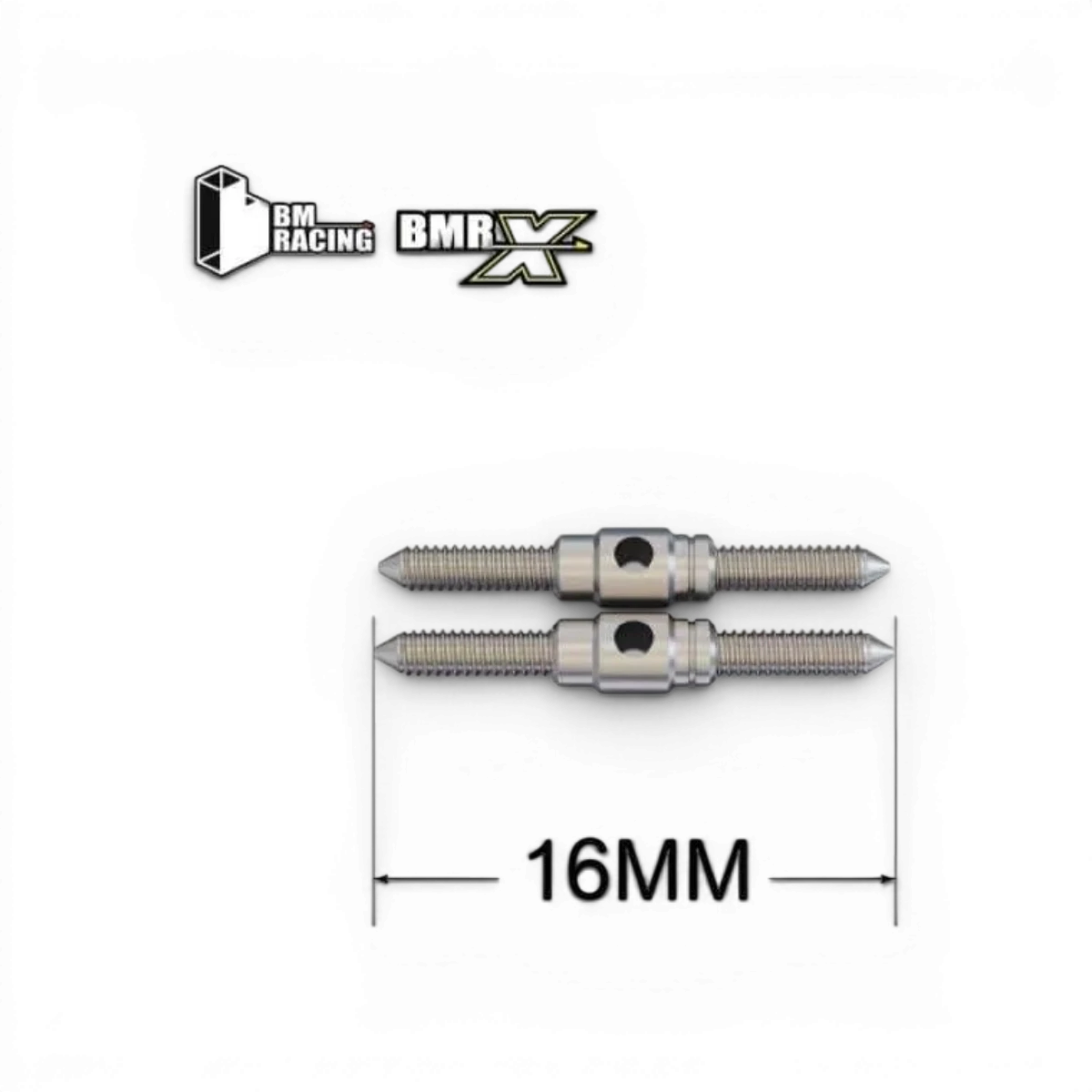 Biellettes de 16mm pour modèle RC, marque BM Racing, avec pièces métalliques robustes et fixation précise.