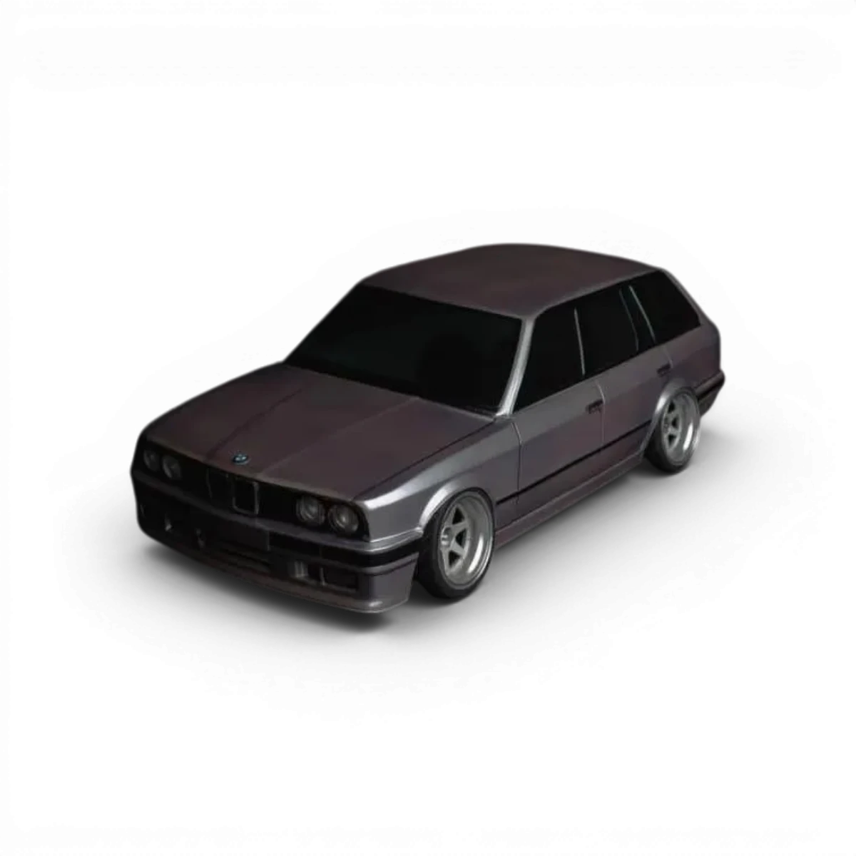 Carrosserie BMW E30 Touring en plastique pour RC, modèle Aplastics RC, vue de face avec détails de la carrosserie.