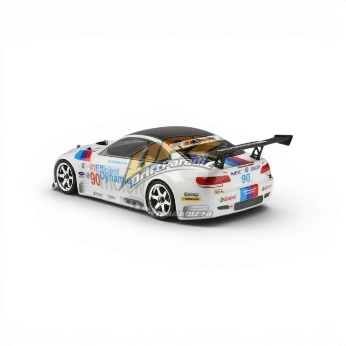 Carrosserie de voiture BMW M3 GTS E92 HPI, modèle détaillé avec peinture bleue et éléments de design sportifs.