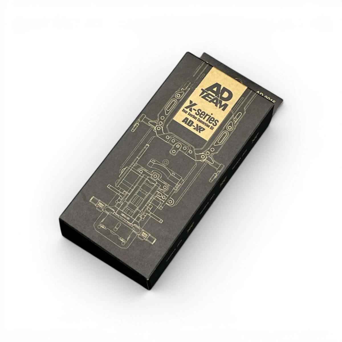 Boîte de transmission en aluminium pour RDX, fabriquée par TEAM AD, vue de face avec composants visibles.