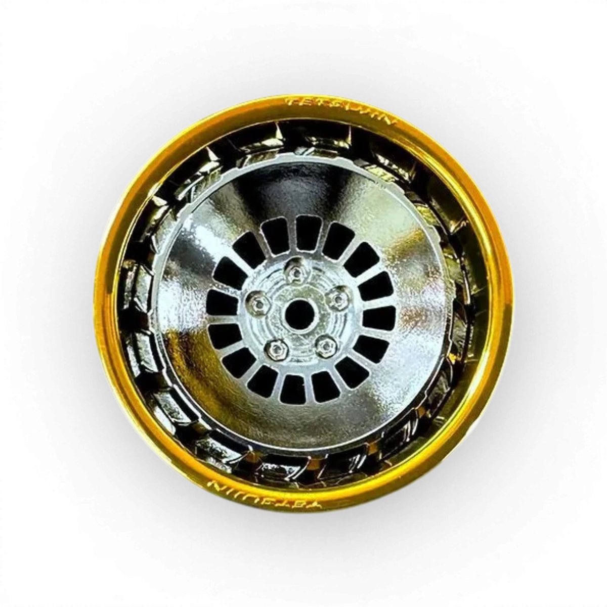 Roues Tetsujin Bowler Chrome Chrome/Chrome Or, finition chromée brillante, vues détaillées sur le produit.