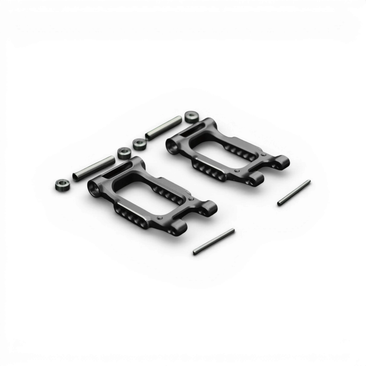 Bras arrière inférieurs SR Series H-Arms de RhinoRacing, pièce de suspension pour voiture de course, montrés en gros plan.
