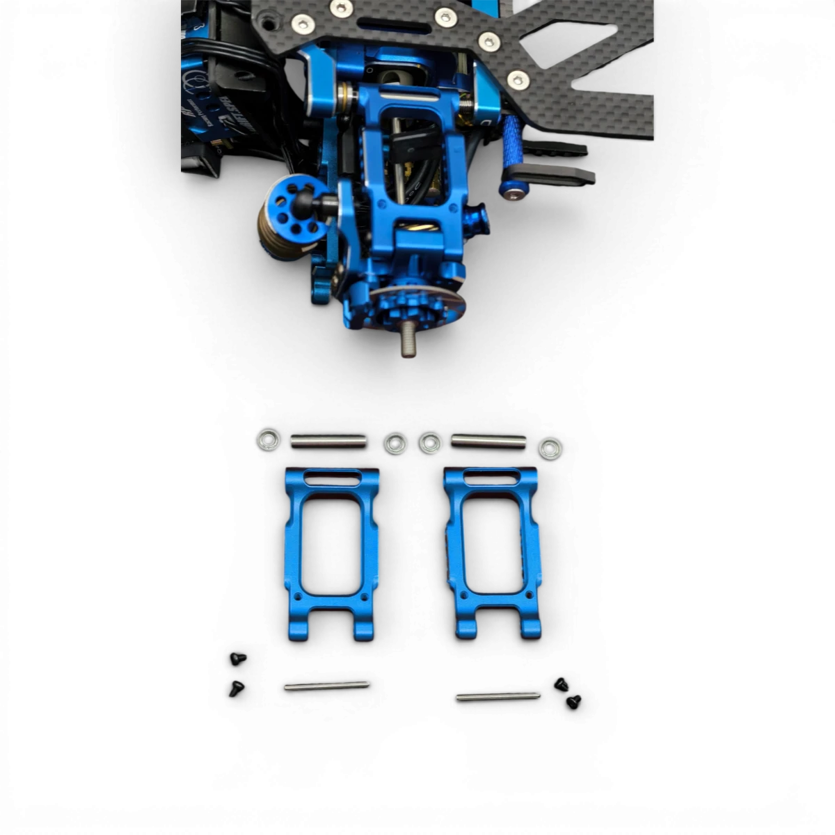 Bras arrière inférieurs SR Series H-Arms de RhinoRacing pour voiture, visibles en noir avec fixation métallique.