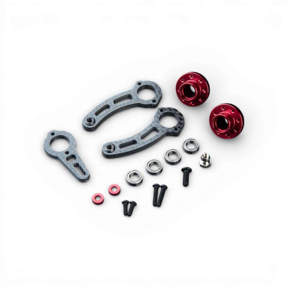 Bras de direction en carbone Max Speed Technology, pièce détachée rouge pour véhicules, avec détails visibles en image.