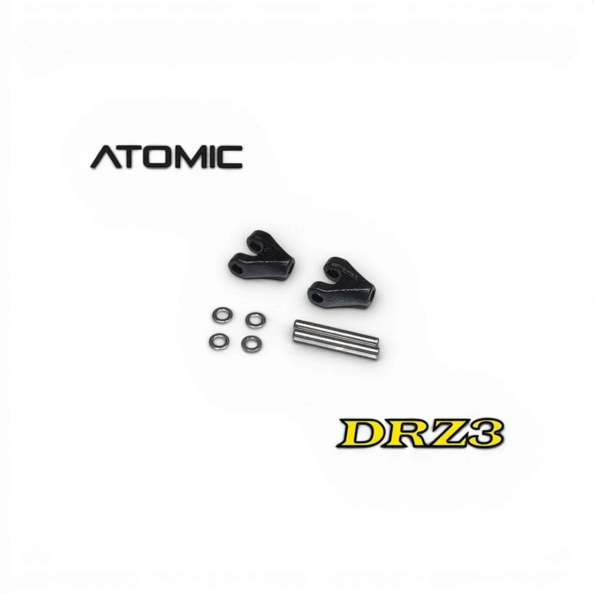 Bras inférieur avant DRZ3 pour voiture RC Atomic RC Mini, pièce détachée en plastique noir avec fixation métallique.