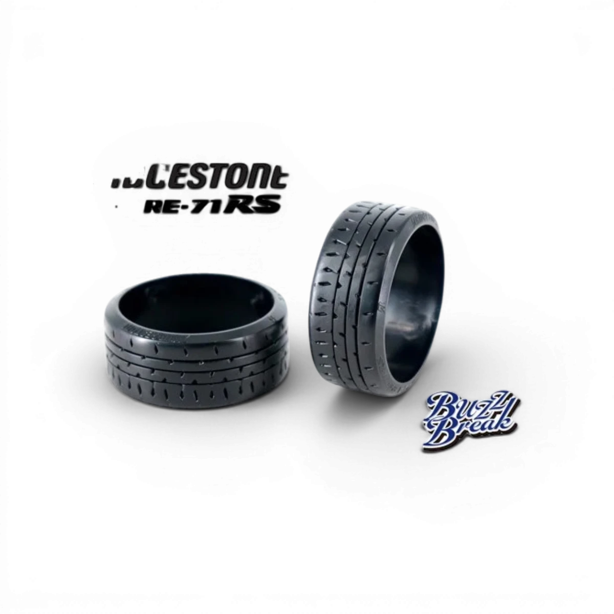 Roues de pneus RC Bridgestone Potenza RE-71RS 26mm haute performance, marque BuzzBreak, pour voitures radiocommandées.