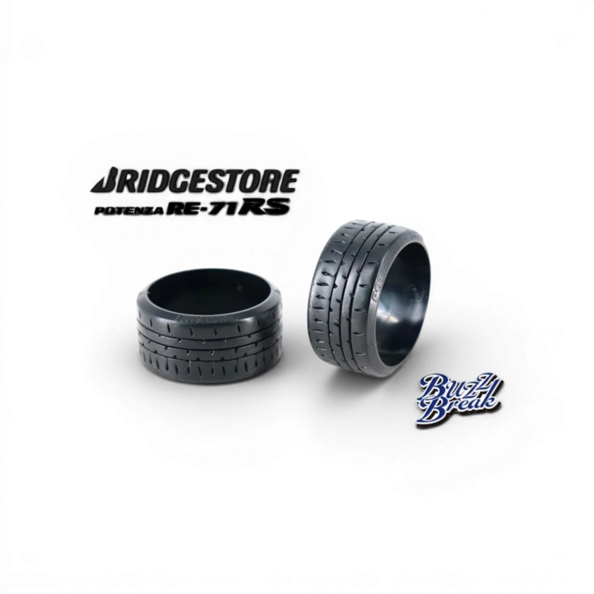 Roues de pneus RC Bridgestone Potenza RE-71RS 30mm de haute performance, conçues pour véhicules radiocommandés.