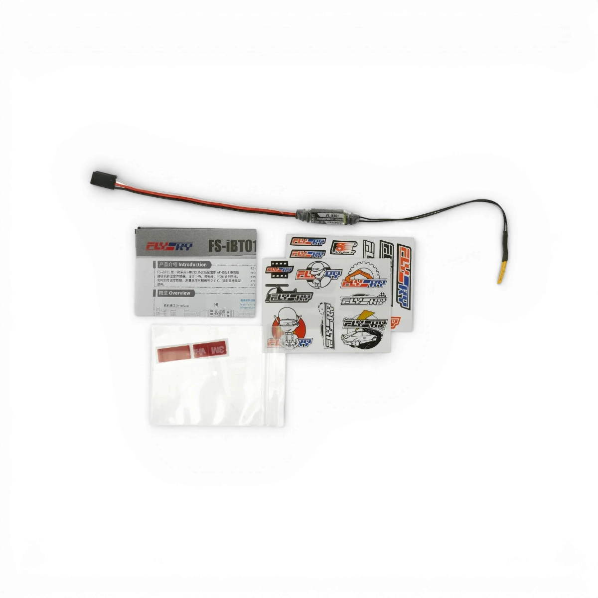 Capteur de température FlySky FS-iBT01 i-Bus2, module électronique compact avec câbles et connecteurs pour drone ou robot.
