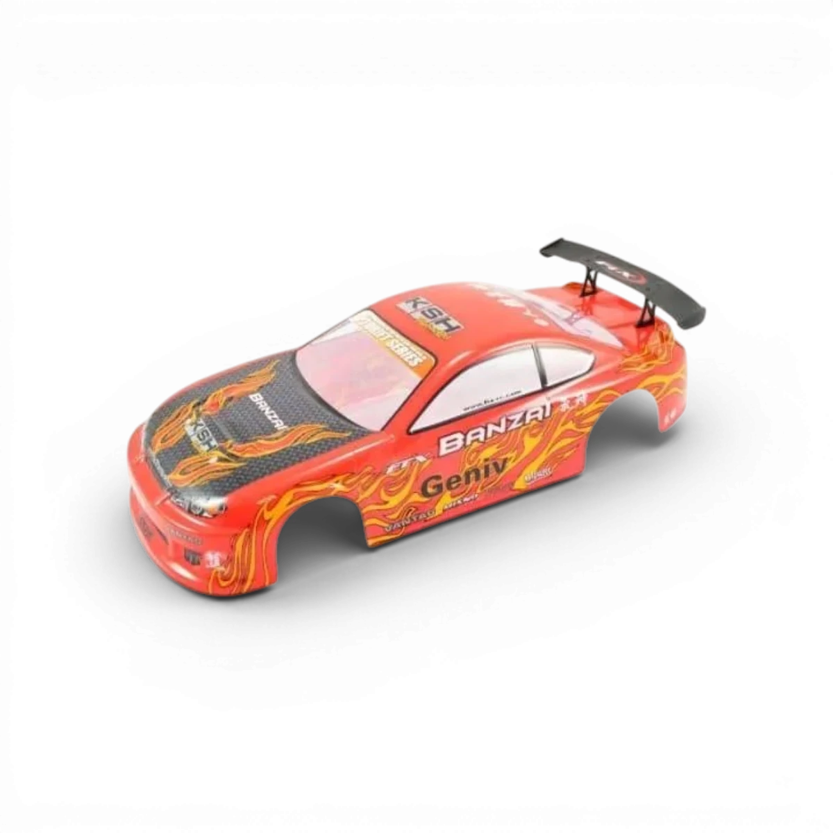 Carrosserie FTX peinte Banzai pour véhicule RC, finition colorée et détaillée, vue de face en gros plan.