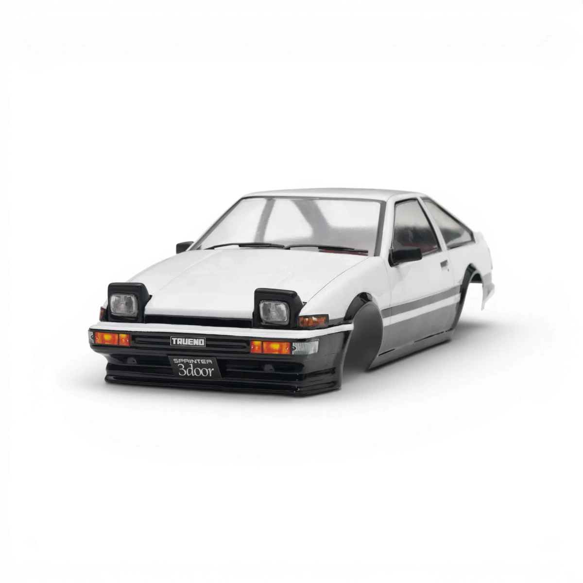 Carrosserie Toyota AE86 MRC, 239mm, modèle réduit pour voiture télécommandée, vue de face avec détails de la carrosserie.