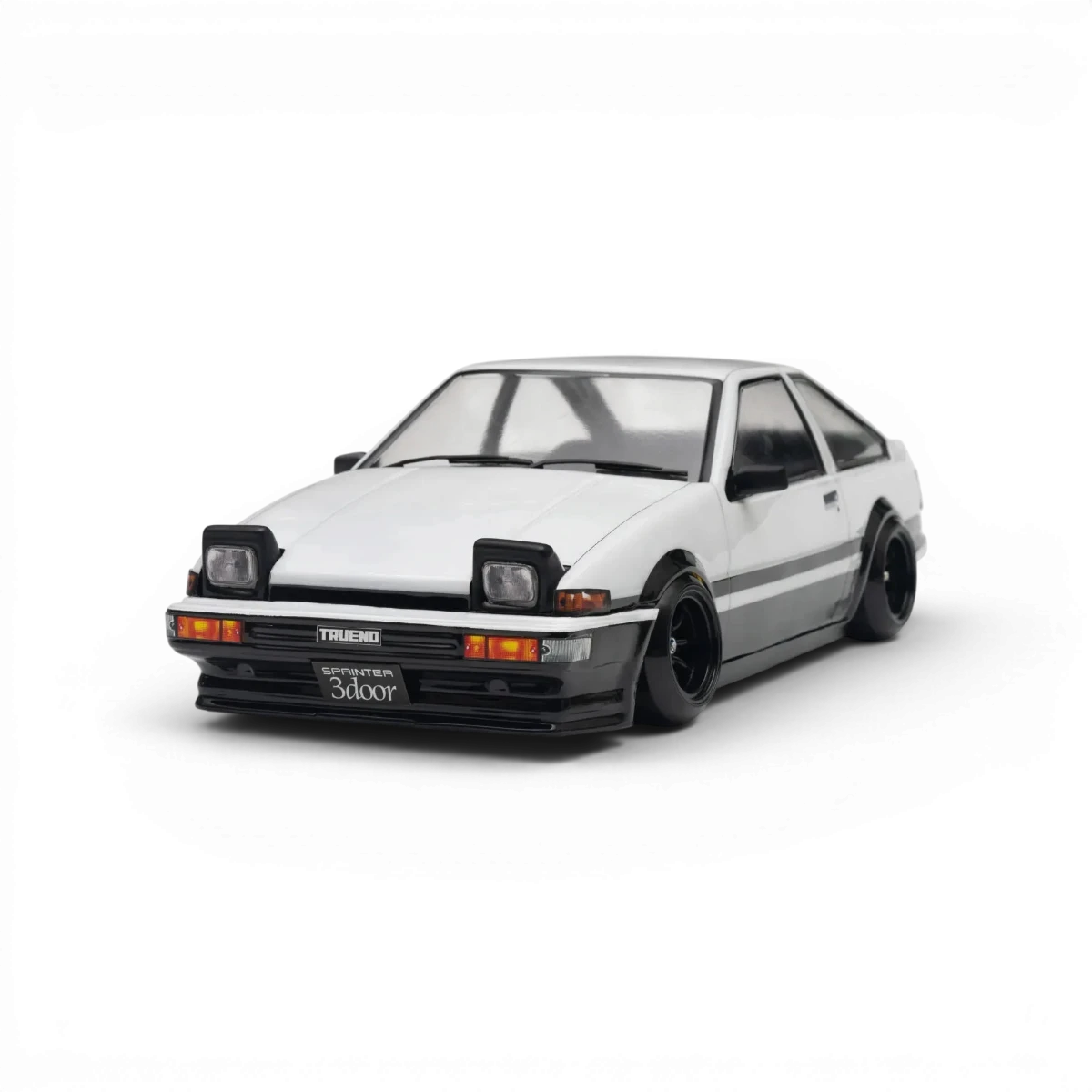 Carrosserie Toyota AE86 MRC de 239mm pour voiture télécommandée, détail précis et finition réaliste.
