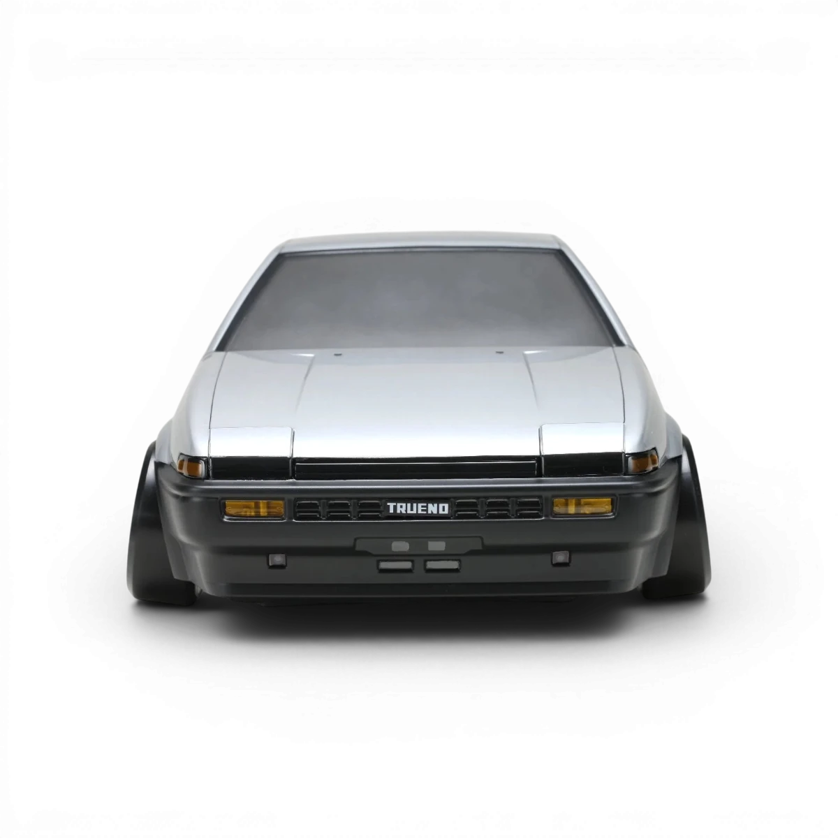 Carrosserie Toyota AE86 Trueno T2 pour voiture RC, marque Team Yokomo, vue de face avec détails de la carrosserie.