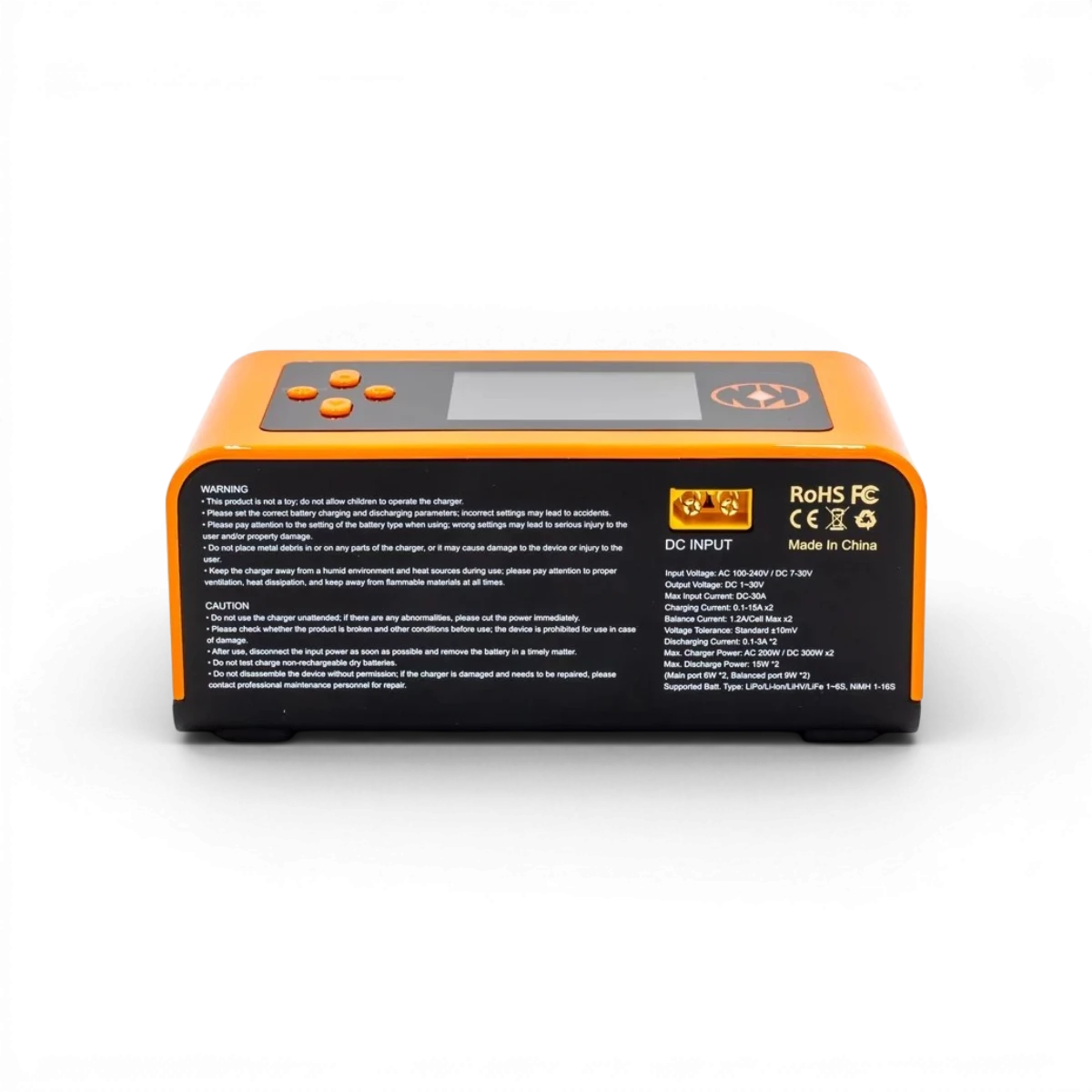 Chargeur Dual AC/DC 200W Konect avec fonctions de charge, décharge et équilibrage pour appareils électroniques.