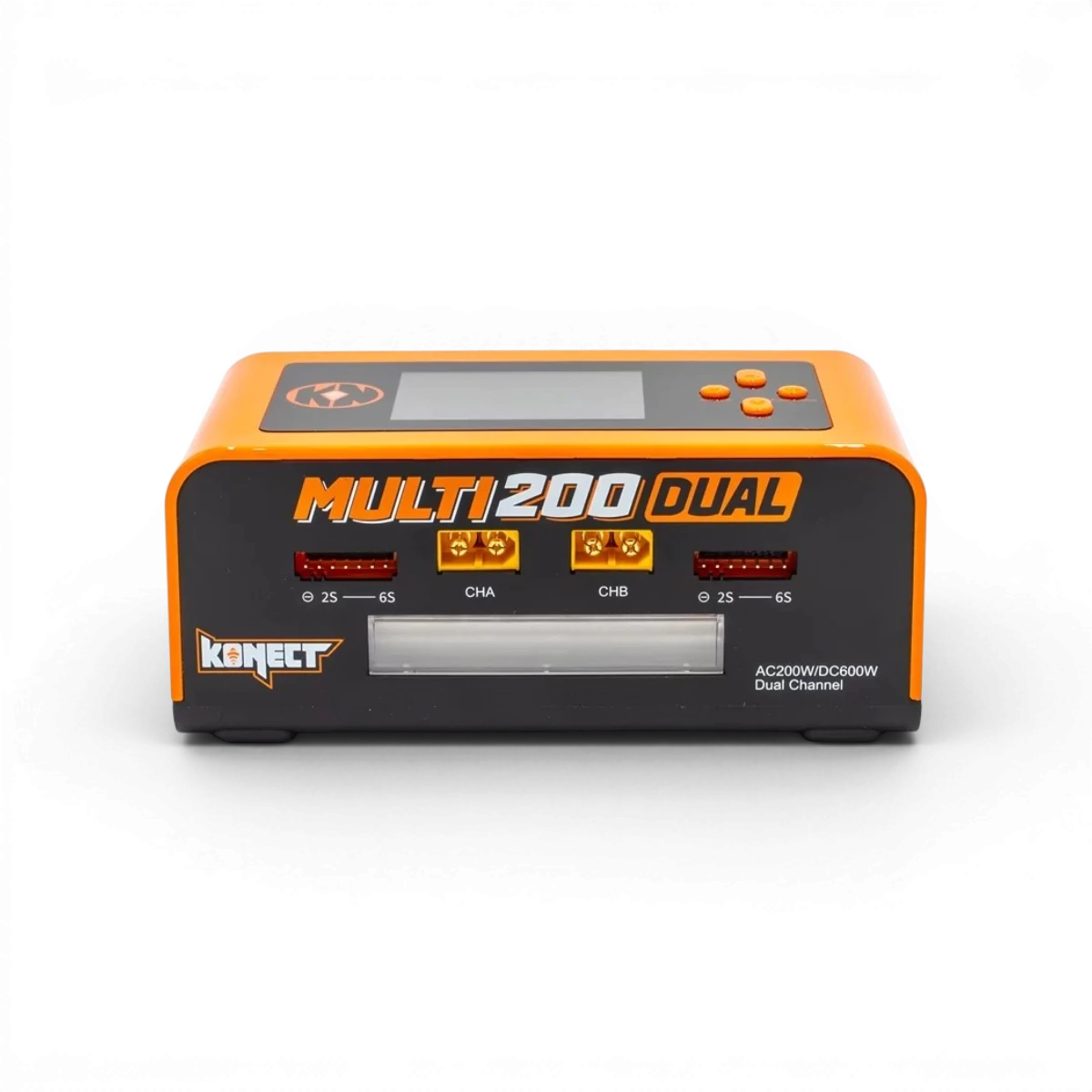 Chargeur Dual AC/DC 200W Konect pour charge et décharge, équilibrage multi-fonctions, électronique.