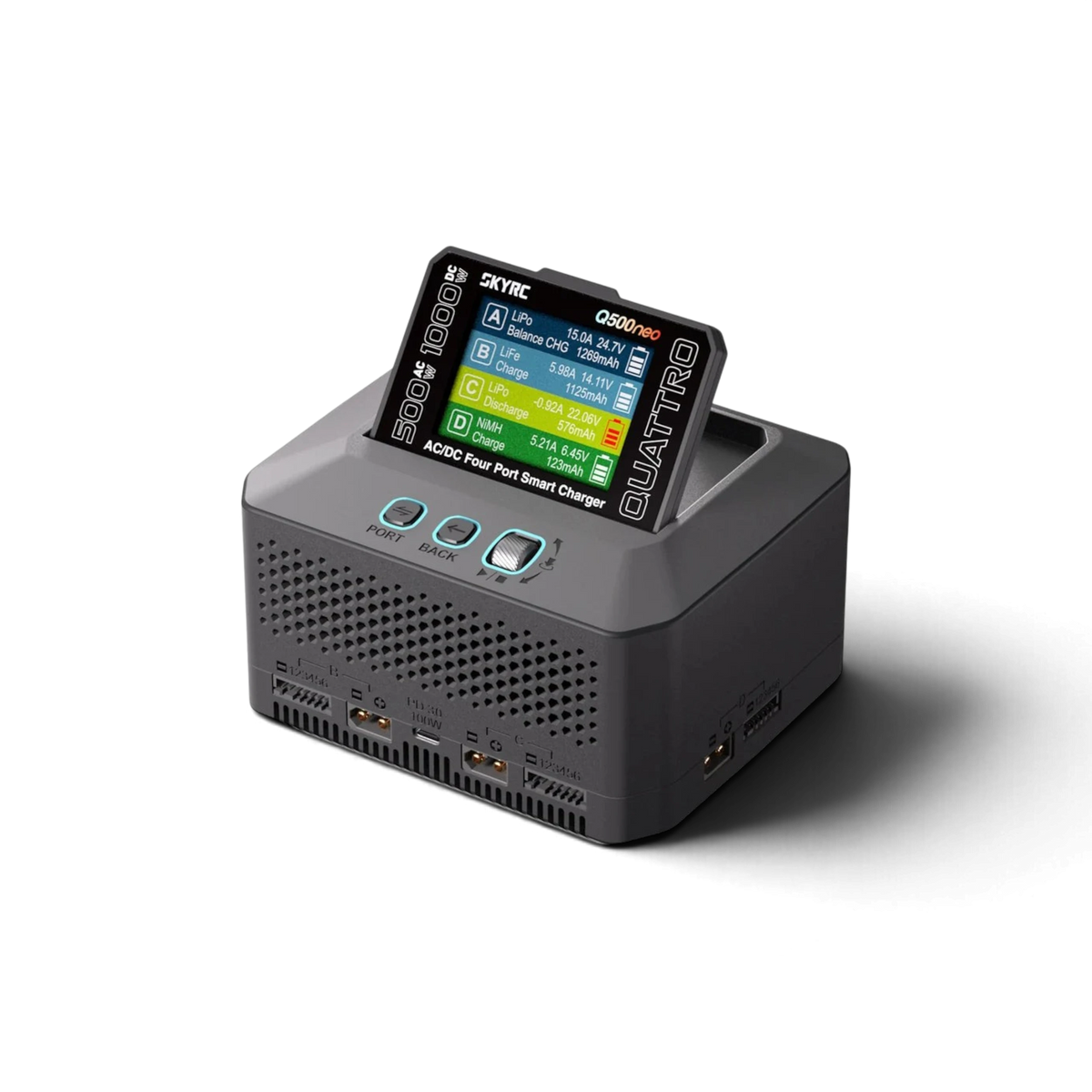Chargeur Q500 Neo LiPo SkyRc, 1-6S, 4 canaux, 1000W, pour batteries lithium-polymère, électronique de haute performance.
