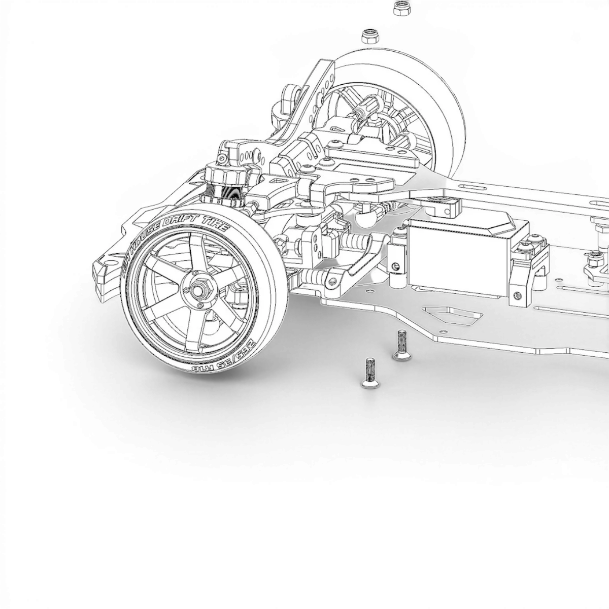 Châssis de conversion compétition GS2EVO SHIBATA, pièce détachée pour voitures de drift, avec composants en métal et design performant.
