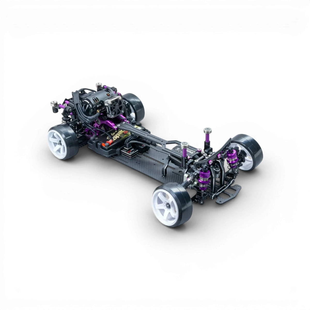 Châssis de conversion RC Drift Topline RD2.0 V1, structure en plastique noir avec composants métalliques pour voiture RC.