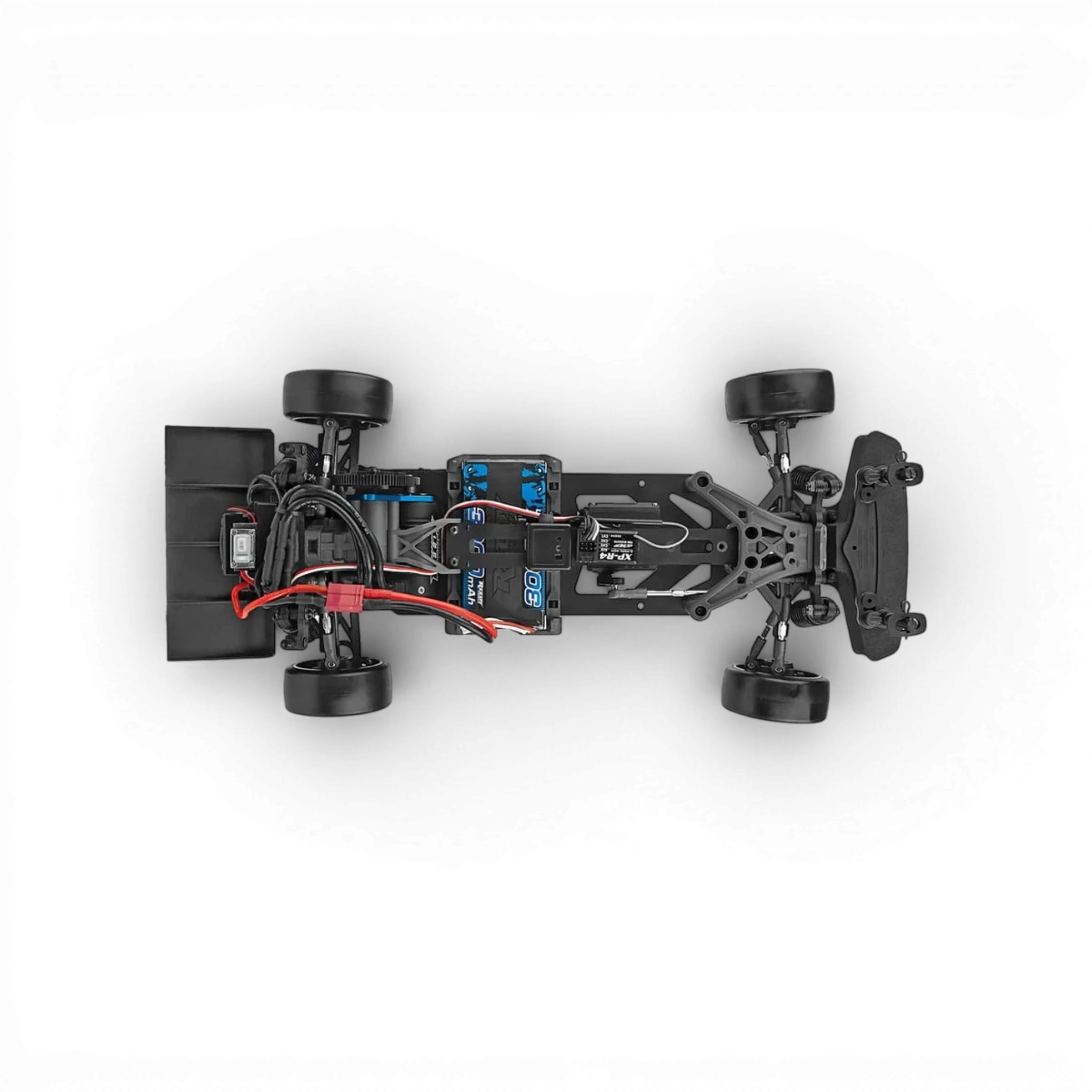 Châssis drift DC10 RTR DriftParadiZ prêt à rouler, vue de face avec détails du cadre et composants de conduite.