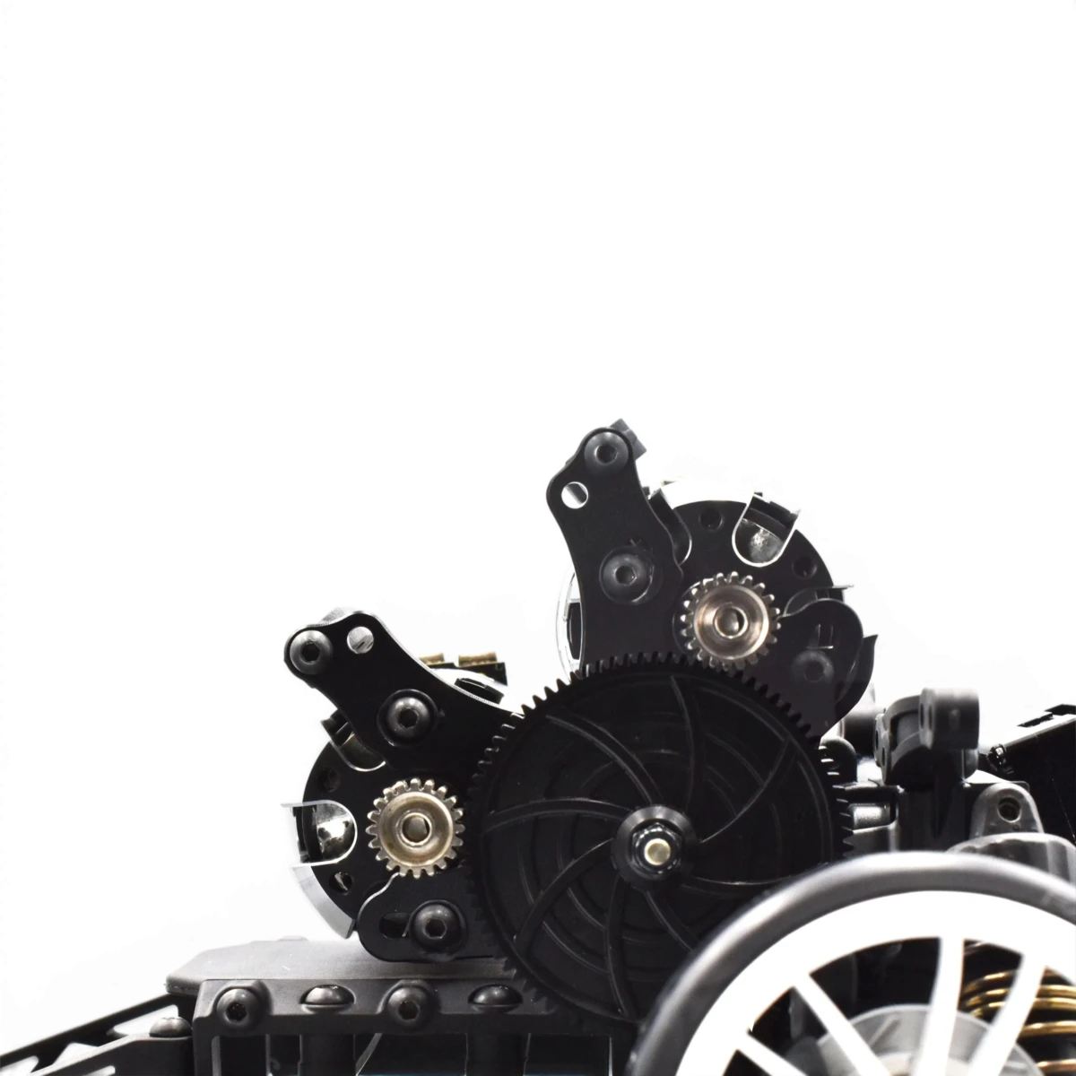 Châssis drift RDX de Team Reve D, vue en gros plan, avec détails du cadre en fibre de carbone et composants de précision.